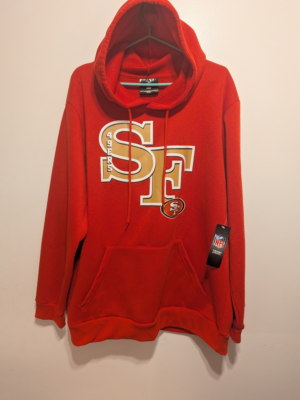 NFL San Francisco 49ers Red Pullover Hoodie with Gold Logo